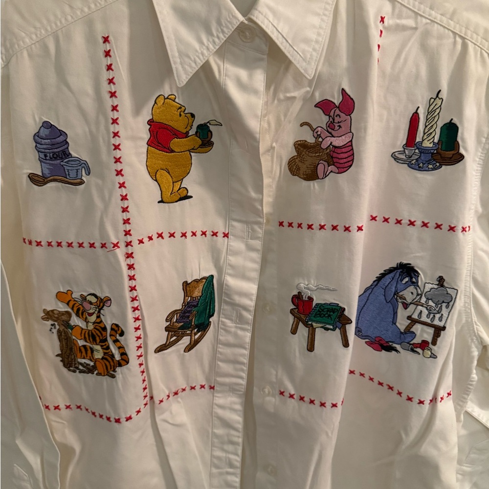 White Disney Character Embroidered Men's Shirt